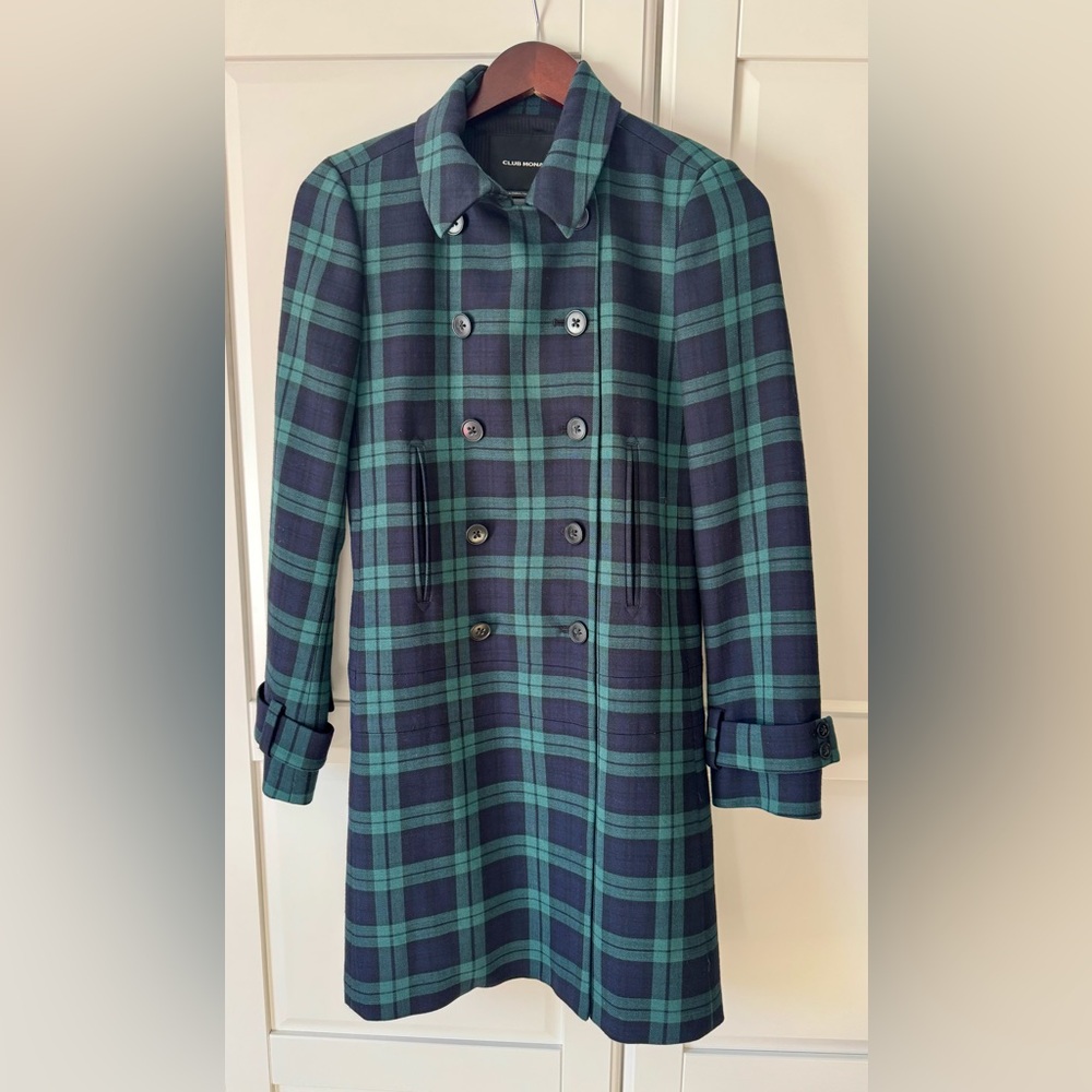 Club Monaco Women’s Tartan Green and Navy Plaid Blazer Jacket Coat Size:XS